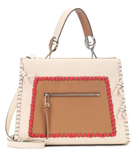 fendi runaway small tote beige brown calfskin leathe|fendi brown leather bag.